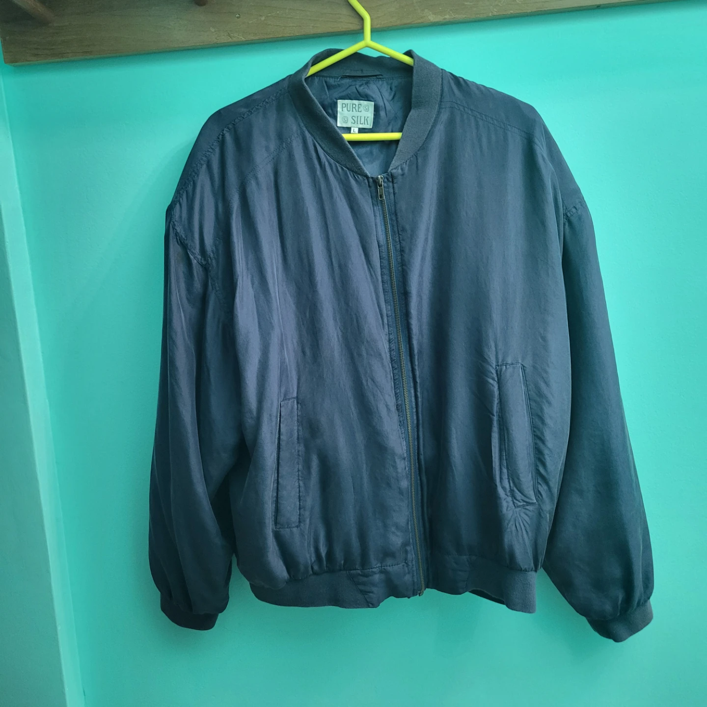 Pure Silk Bomber Jacket - Blue, Size L