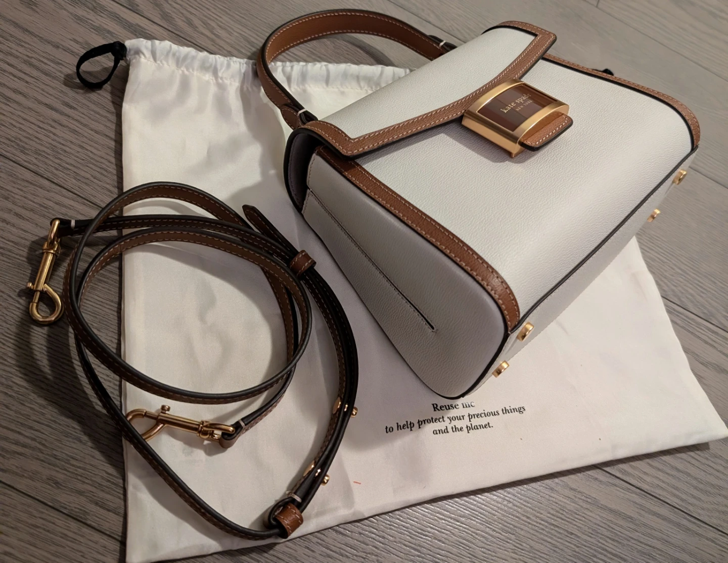 Kate Spade White and Brown Leather Satchel Bag