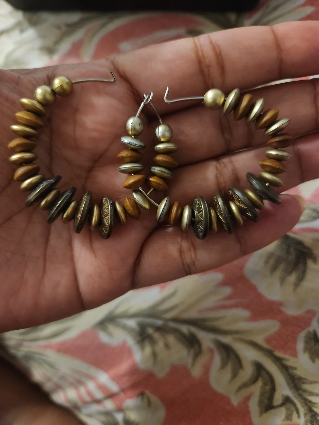 Boho Hoop Earrings with Wood and Metal Beads ⚽