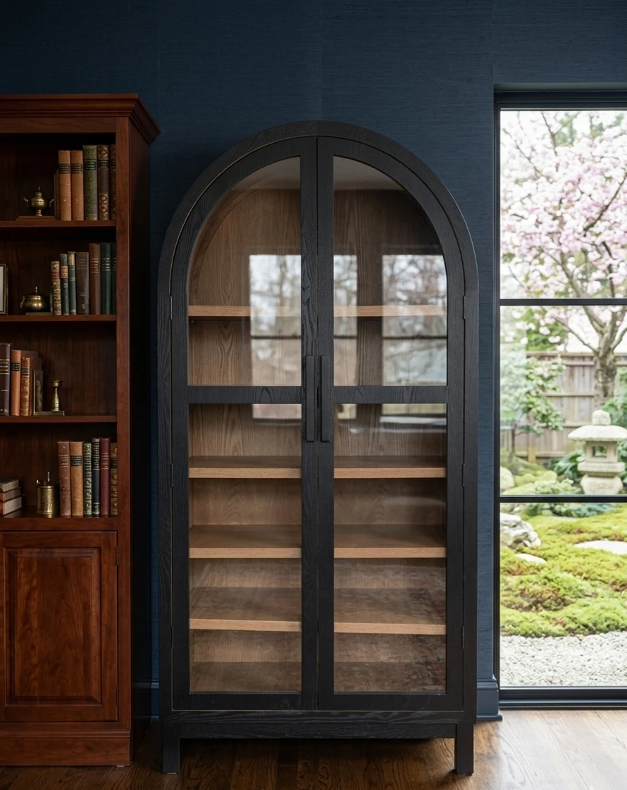 Black Arched Glass Door Display Cabinet
