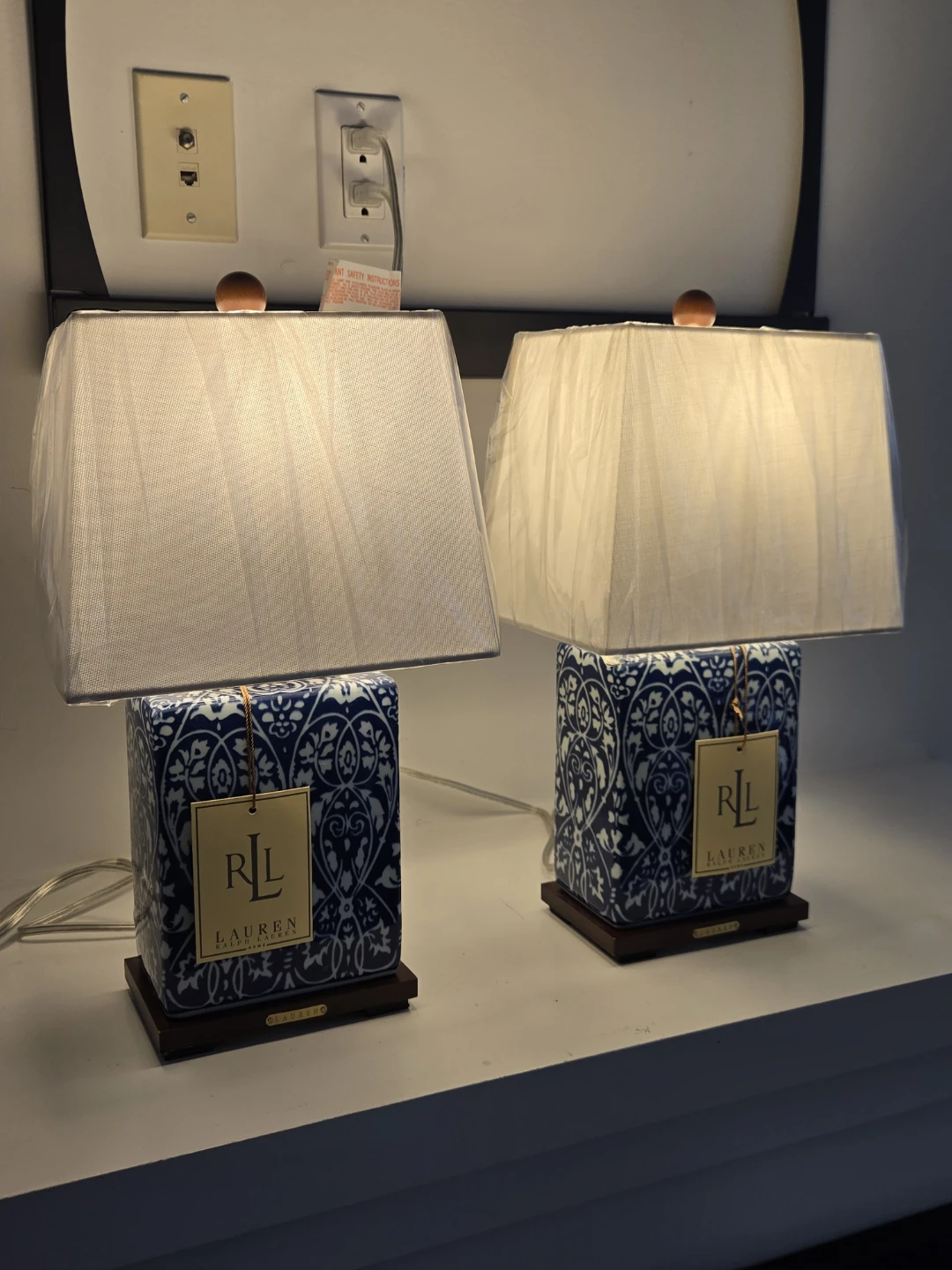 Ralph Lauren Table Lamps - Blue & White Ceramic Pair