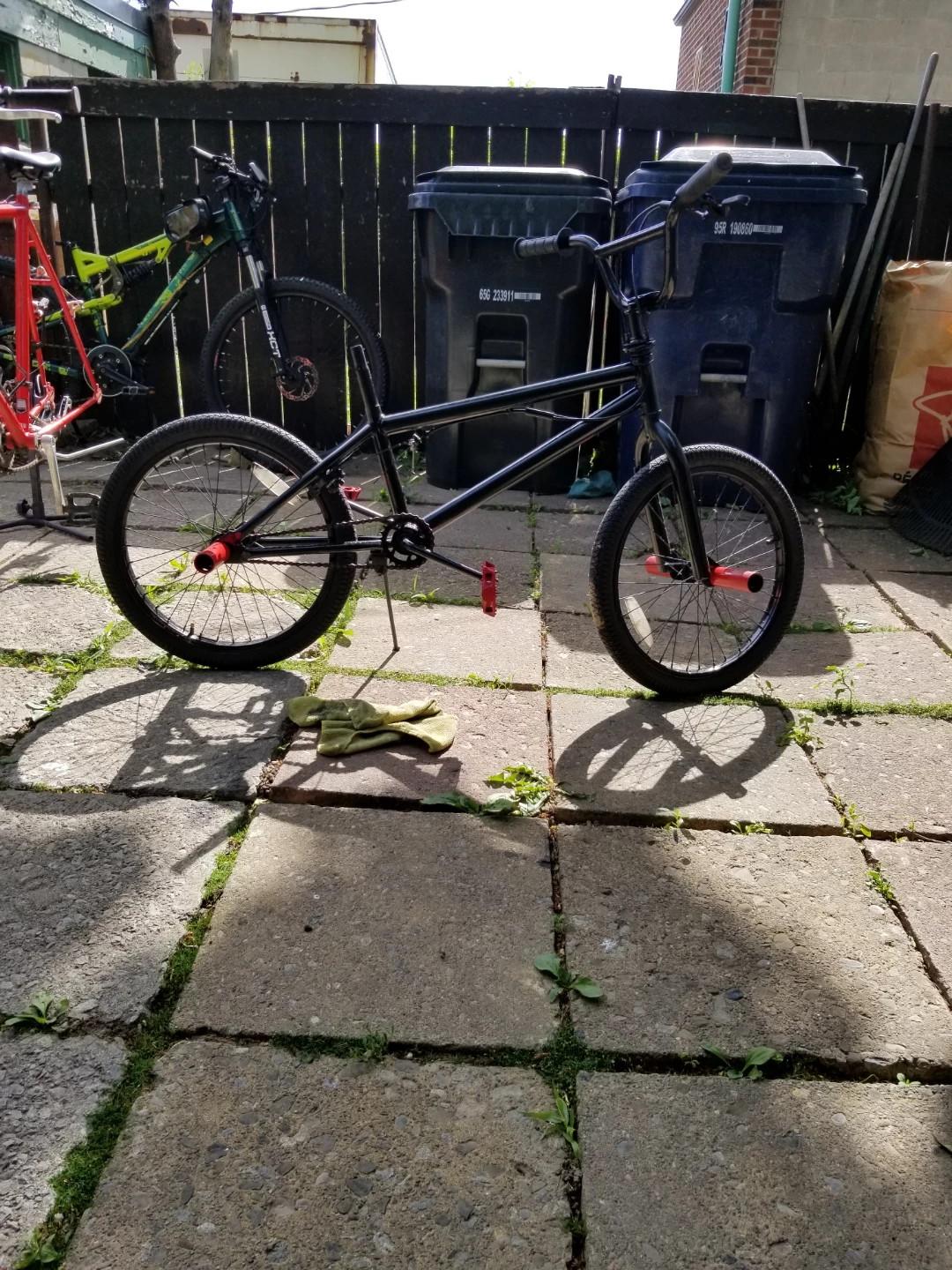 Black BMX Bike with Red Pegs