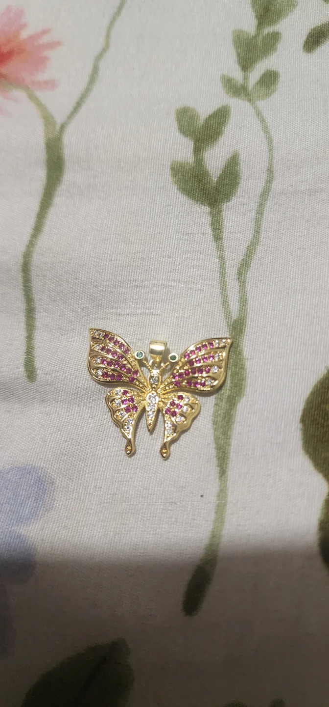 Gold platted  Butterfly Pendant with Pink and Green Stones - photo 3