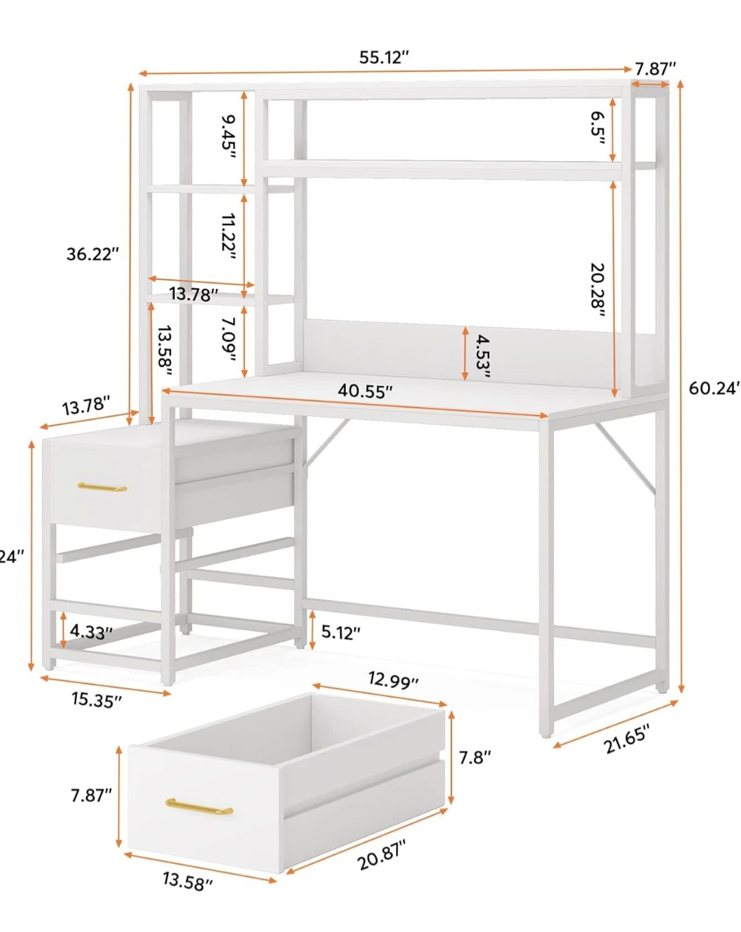 White Computer Desk with Hutch and Drawers - photo 3