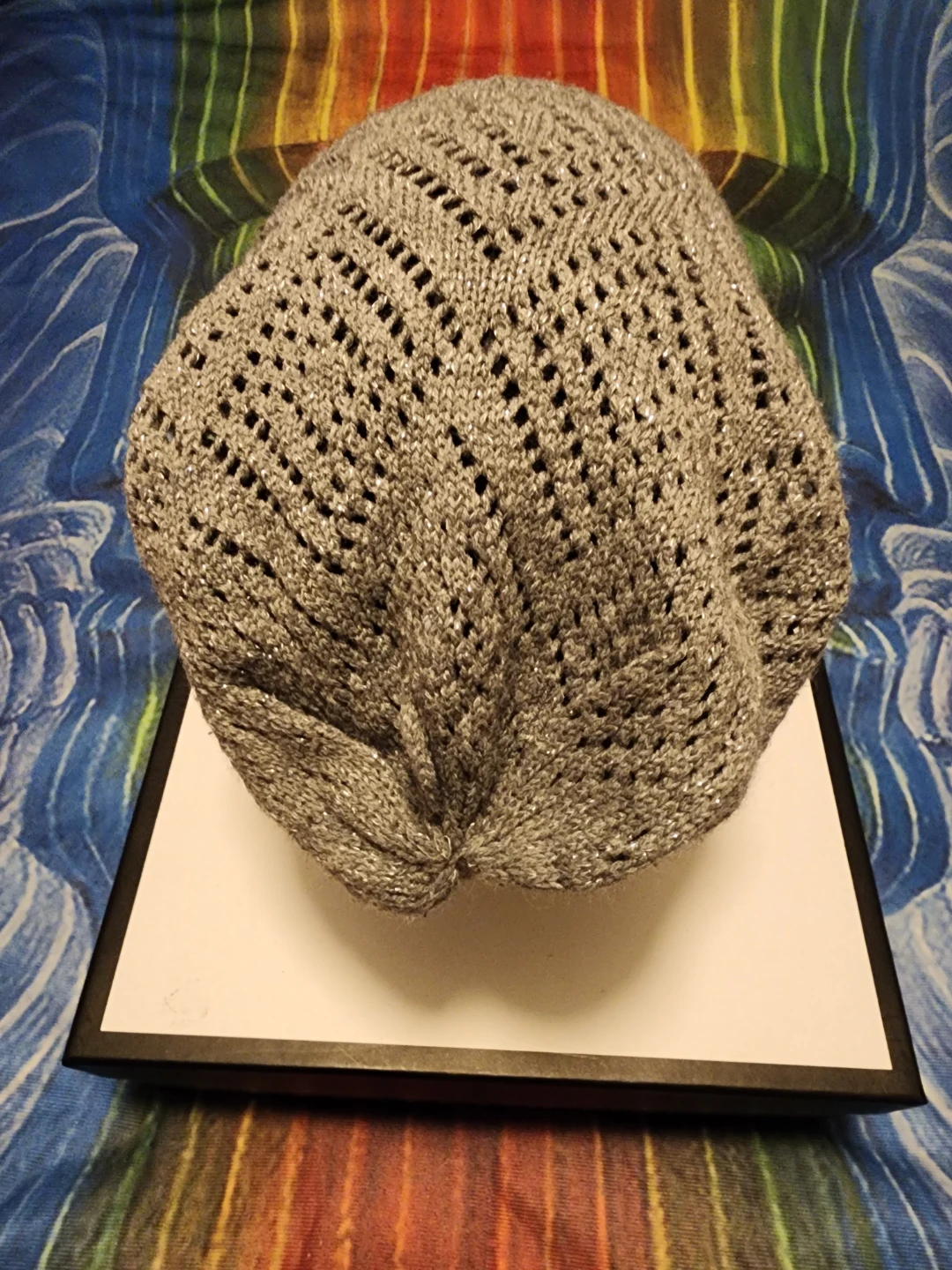 Gray knit slouchy beanie with metallic thread - photo 3