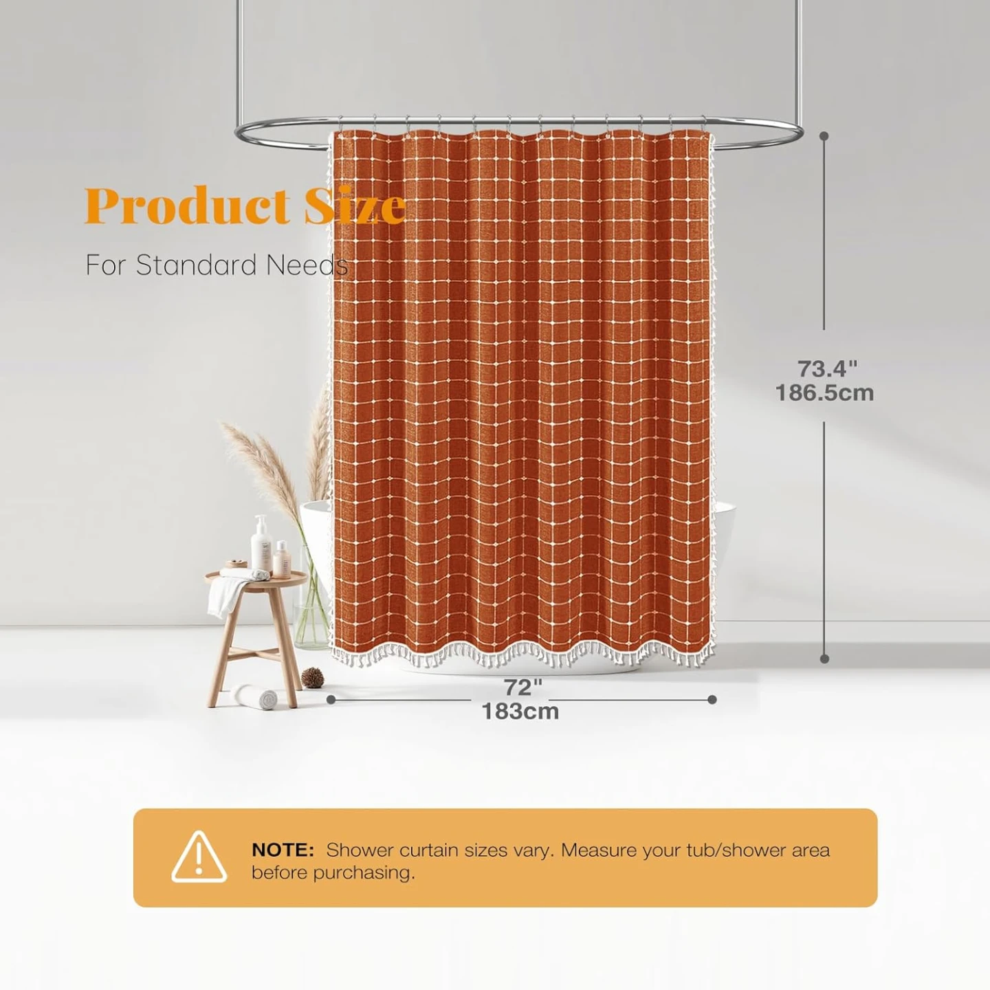 Orange Grid Pattern Shower Curtain with Tassels - photo 4