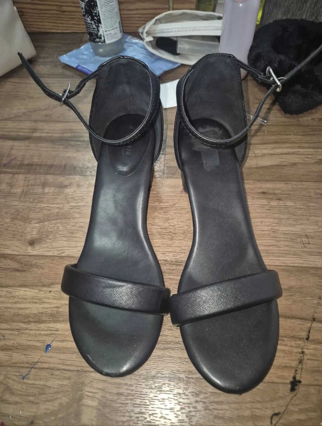 Black strappy block heel sandals
