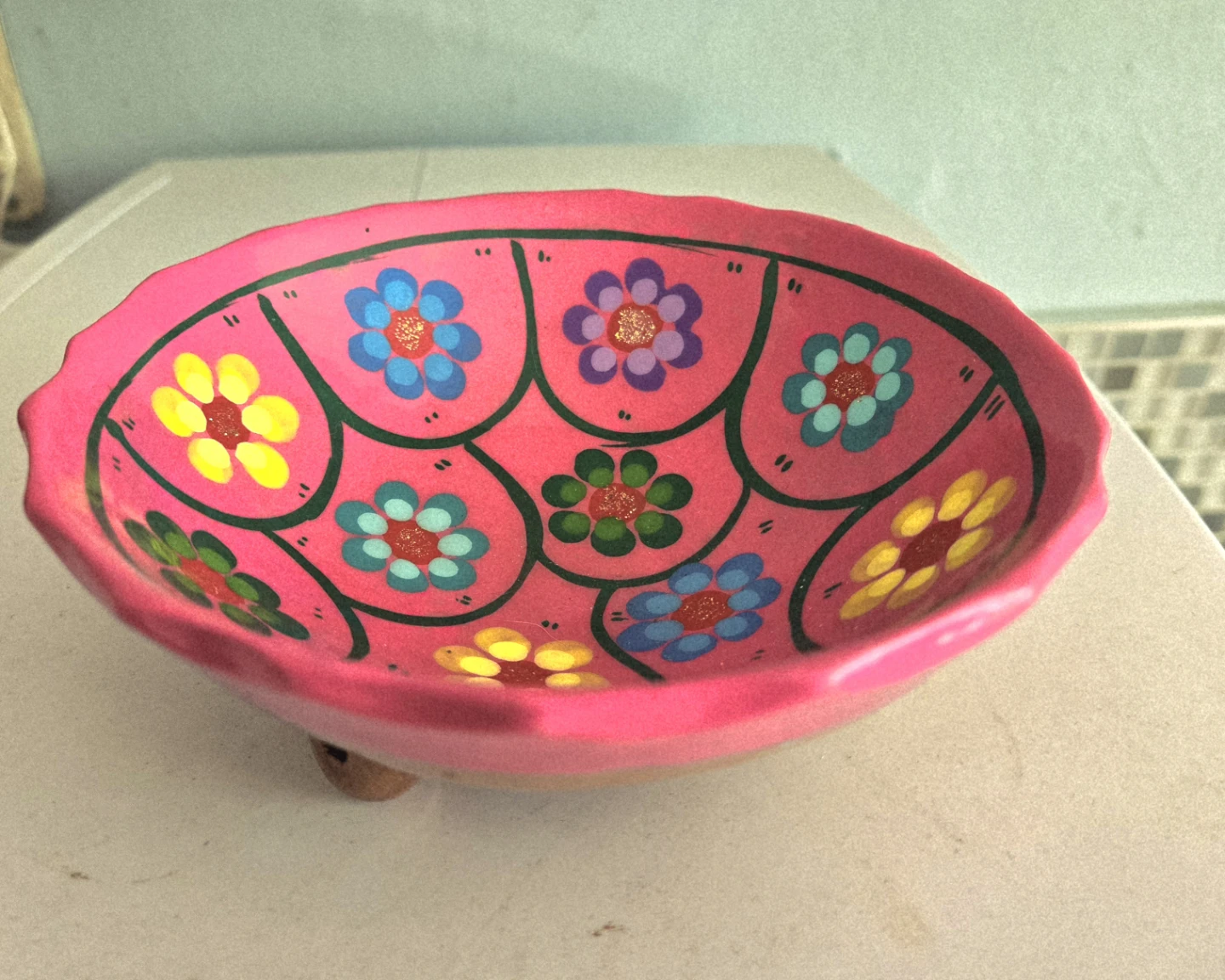 Hand-Painted Pink Floral Ceramic Bowl