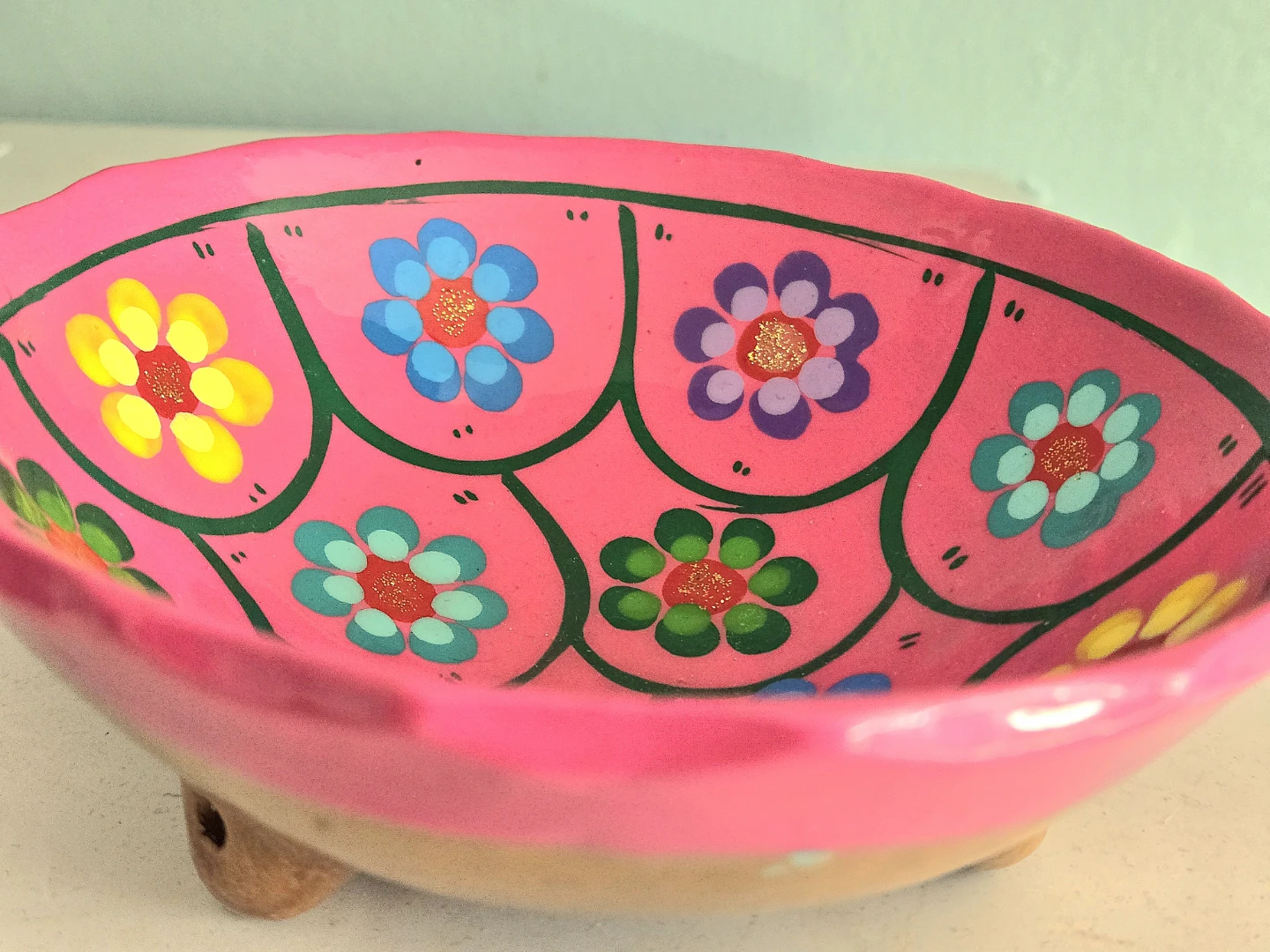 Hand-Painted Pink Floral Ceramic Bowl - photo 2