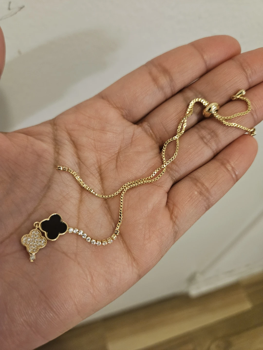 Gold Clover Charm Bracelet with Crystals