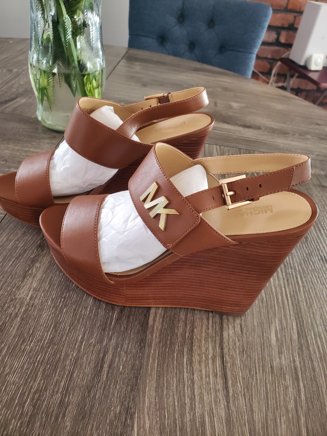 Michael Kors Brown Leather Wedge Sandals - Size 8.5M