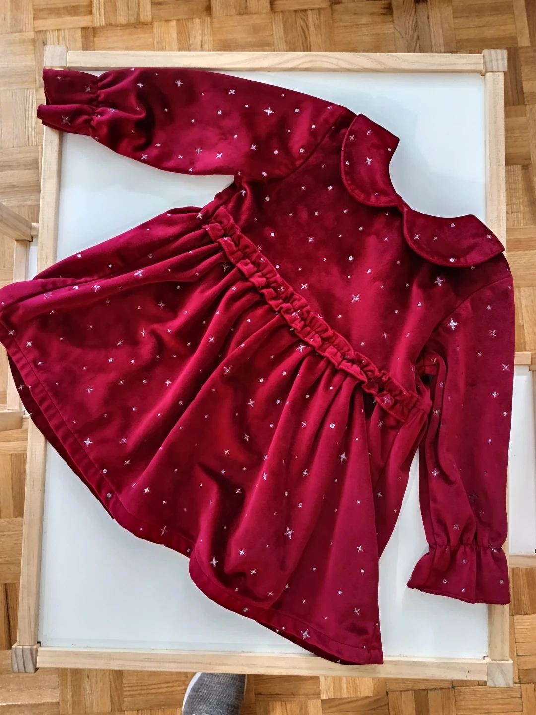 1-2 yr Girls Velvet Dress - Red with Silver Stars