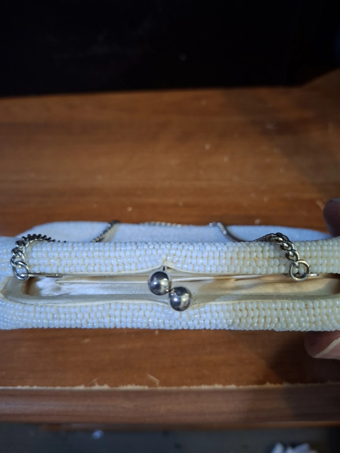 White Beaded Clutch with Chain 1950s 60s era - photo 2