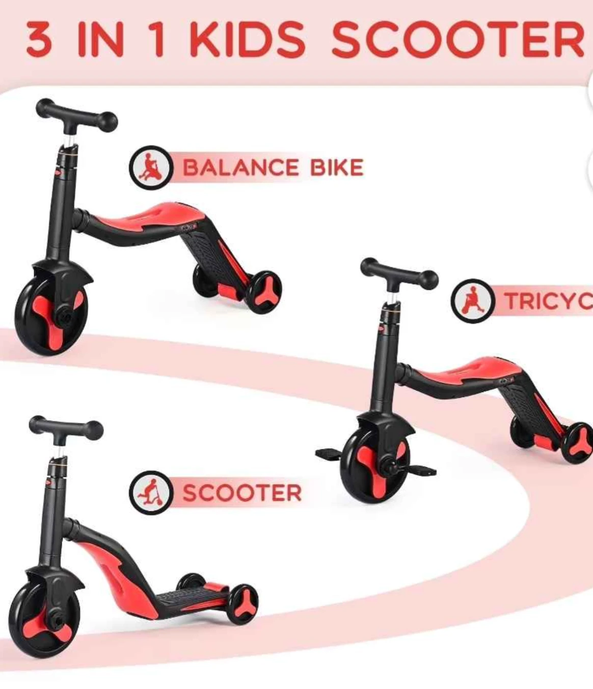 3-in-1 Kids Scooter - Balance Bike, Tricycle, Scooter - photo 3