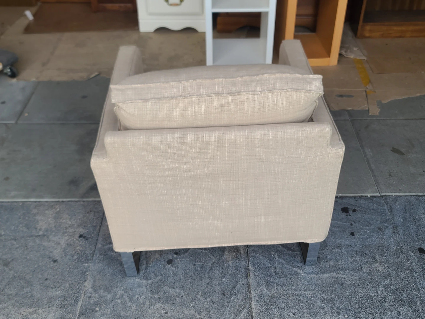 Modern Beige Fabric Armchair with Chrome Sled Base - photo 4