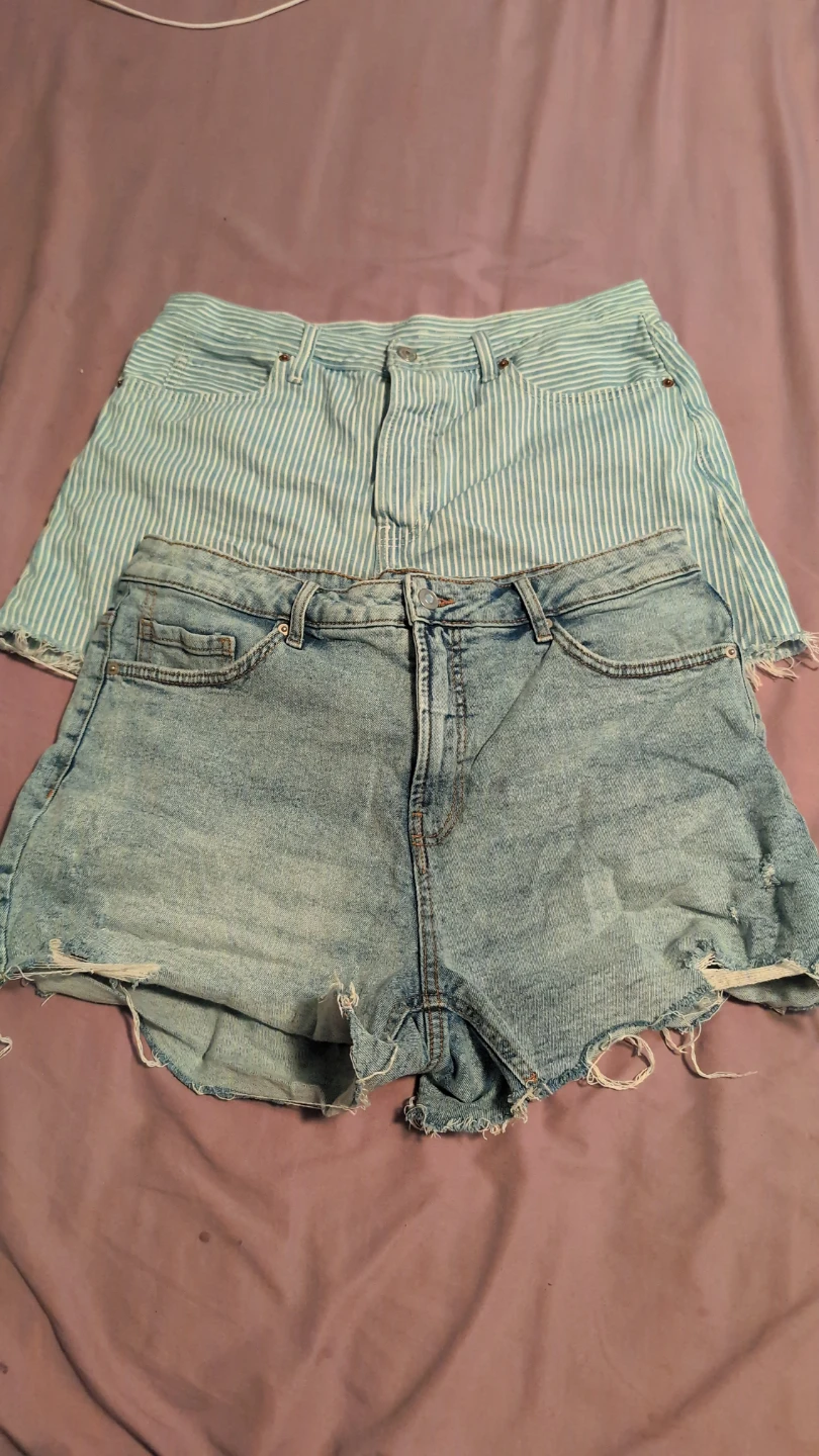 Women's Denim Shorts - Blue Stripe & Light Wash