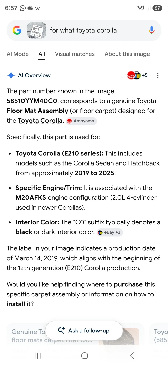 Genuine Toyota Corolla Floor Mat Set (2019-2025) - photo 2