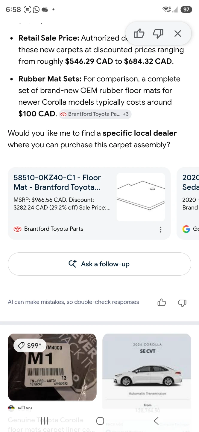 Genuine Toyota Corolla Floor Mat Set (2019-2025) - photo 3