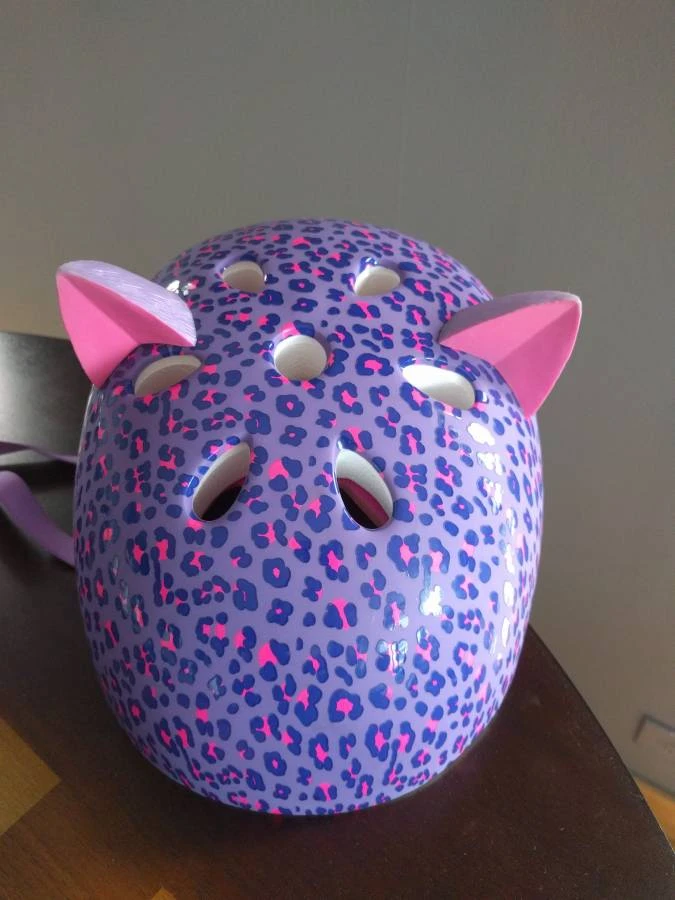 Krash! Kids Purple Leopard Print Helmet with Cat Ears