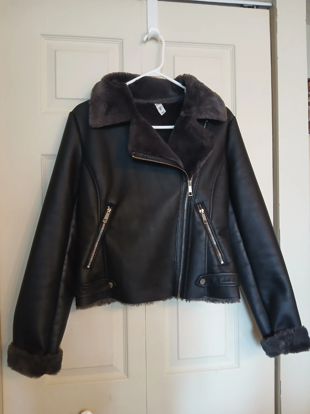 Mango faux leather black jacket, size small (S)