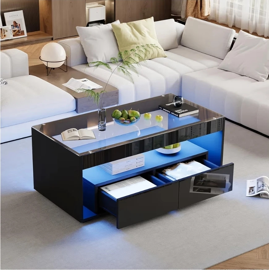 Modern LED Coffee Table with Storage Drawers - photo 2