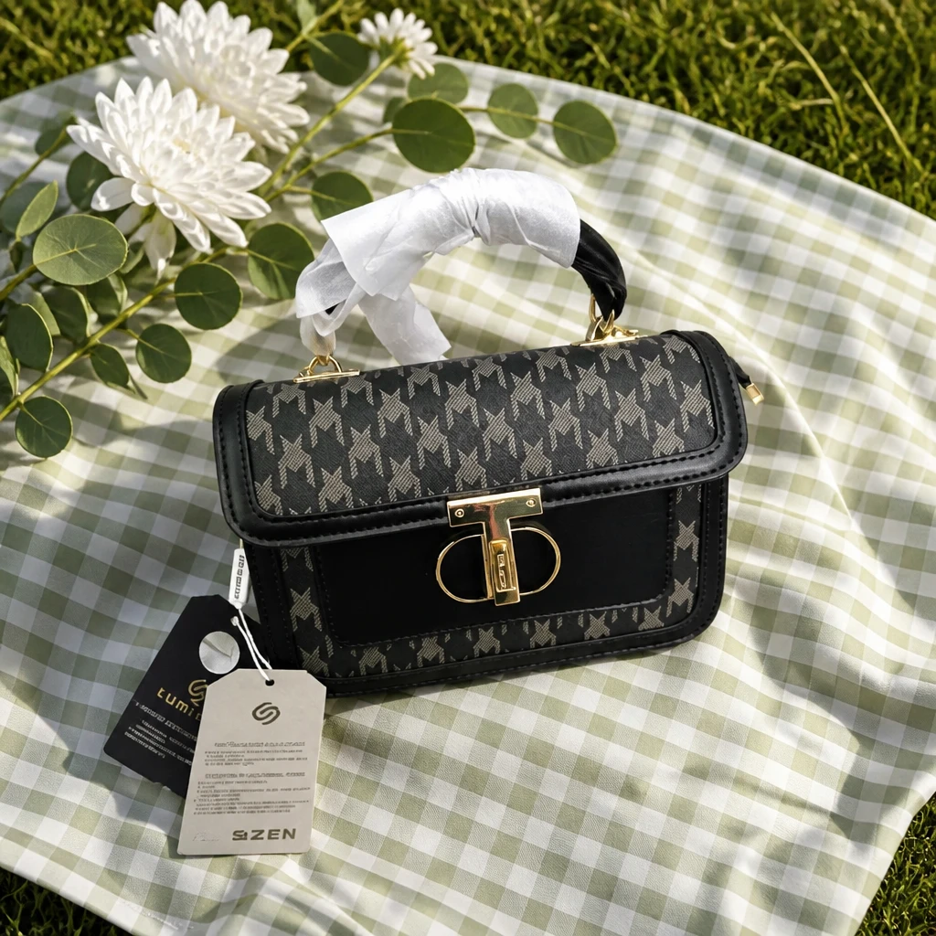 Brands Maxx Black Houndstooth Print Satchel - New