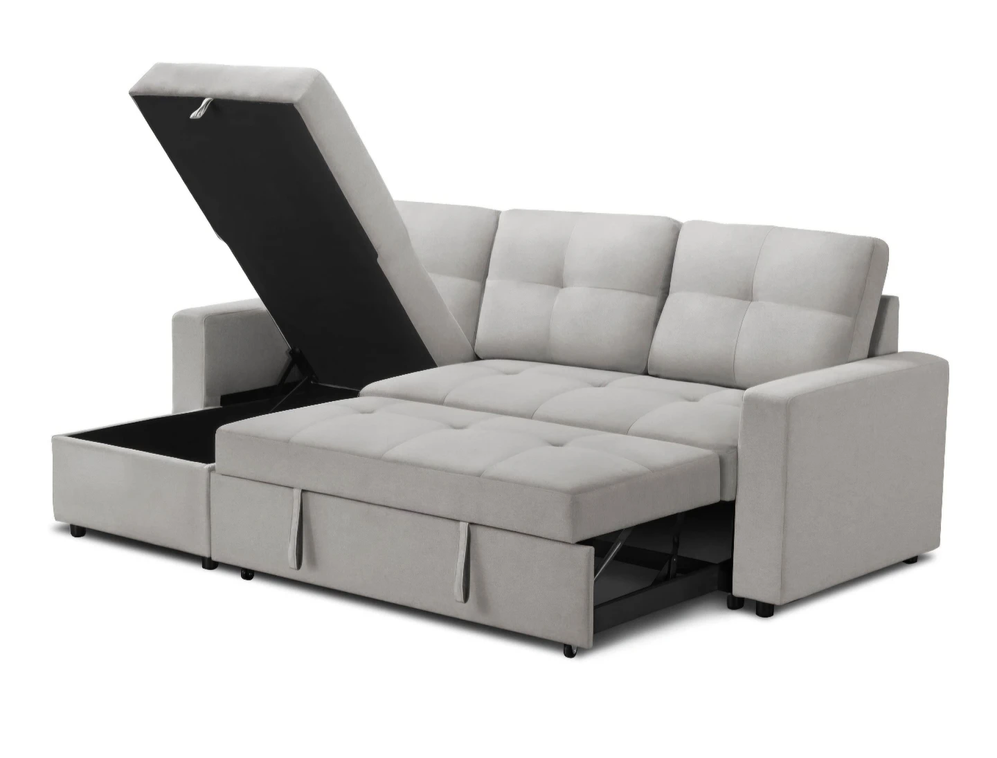Light Grey Sectional Sofa with Storage and Pull-Out Bed