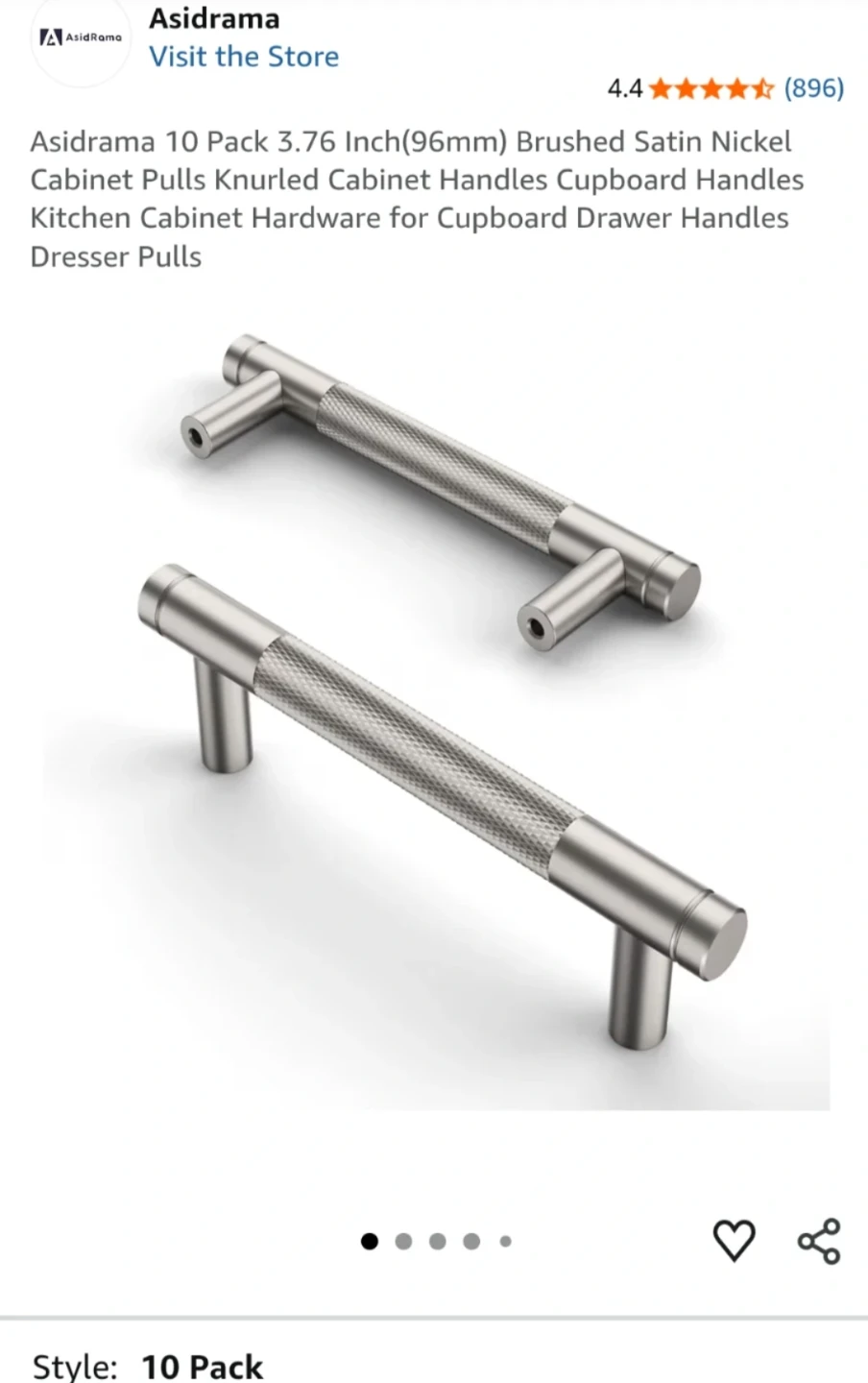 Asidrama Brushed Satin Nickel Cabinet Handles 3.76 Inch (20 PCs)