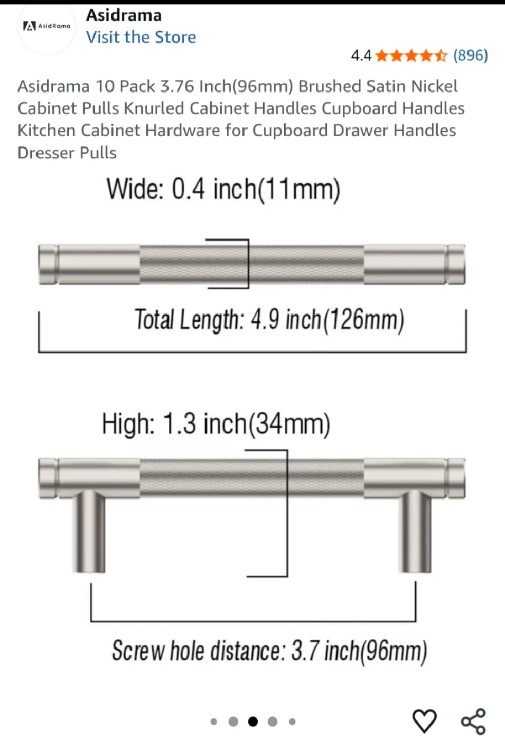 Asidrama Brushed Satin Nickel Cabinet Handles 3.76 Inch (20 PCs) - photo 3