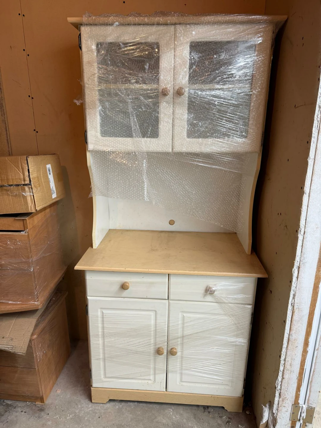 Cream Kitchen Hutch with Glass Doors
