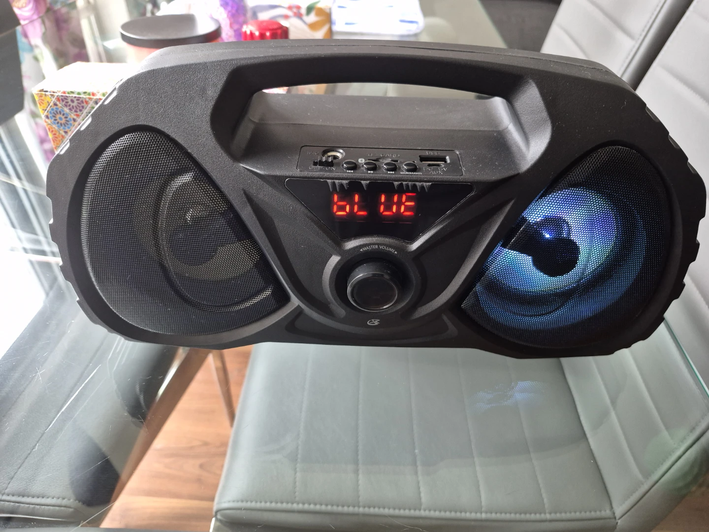 Black Portable Boombox Speaker with Blue Lights - photo 2