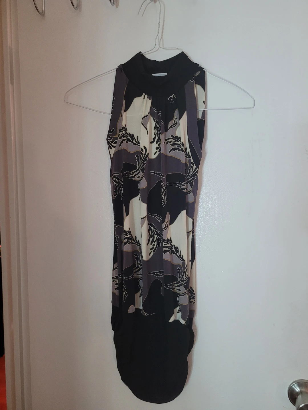Sleeveless Mock Neck Dress with Abstract Print