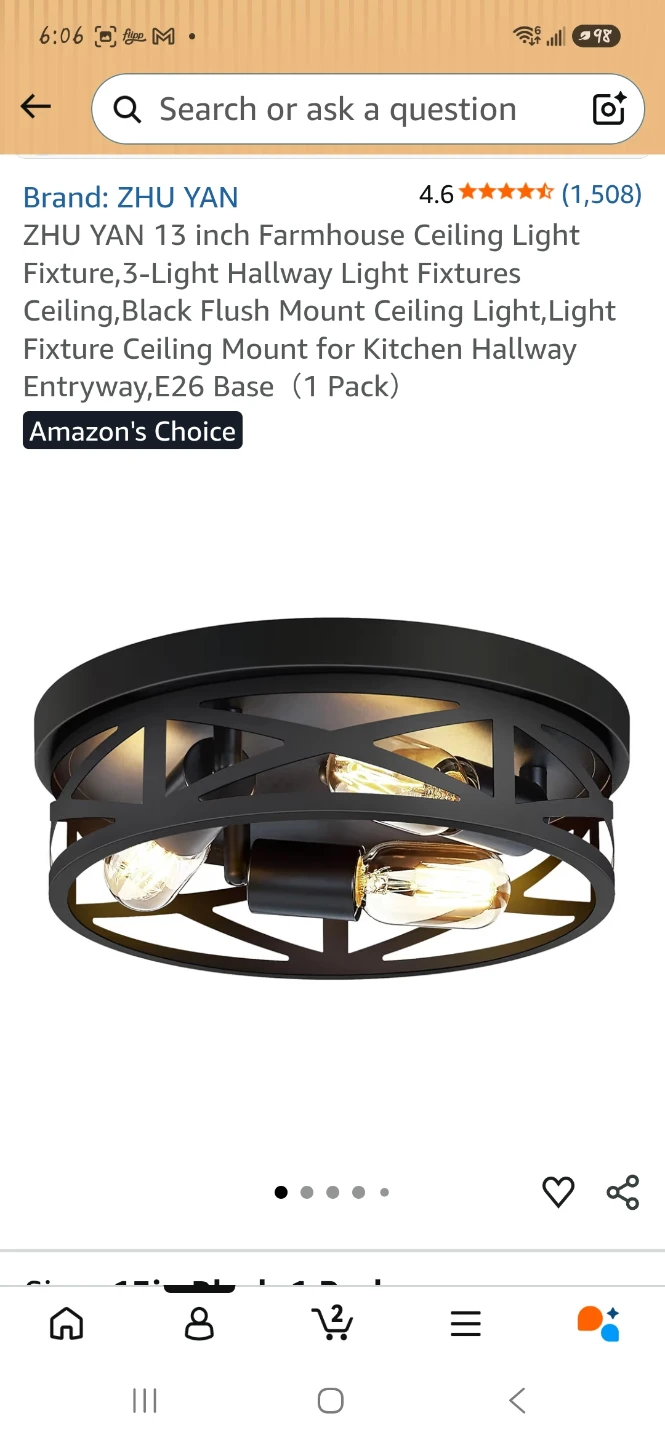 13 inch Farmhouse Ceiling Light Fixture - Black