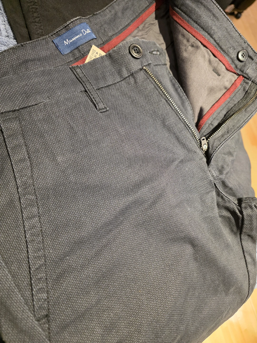 Massimo Dutti Charcoal Grey Textured Chinos