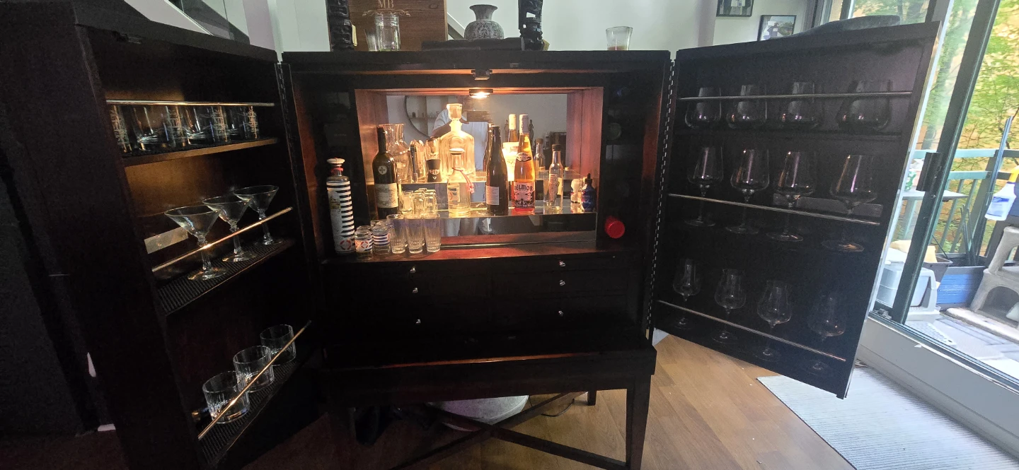 Mid-Century Modern Bar Cabinet with Glassware