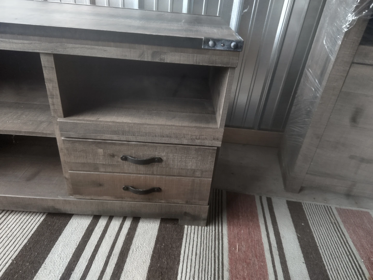 Rustic Wood TV Stand with Drawers and Shelves - photo 2