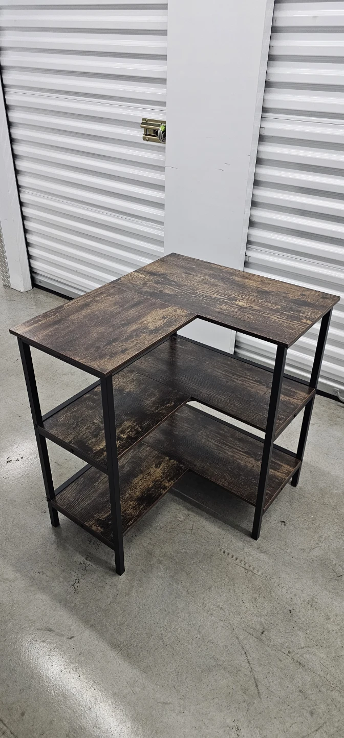 Rustic Brown L-Shaped Desk with Shelves - photo 4