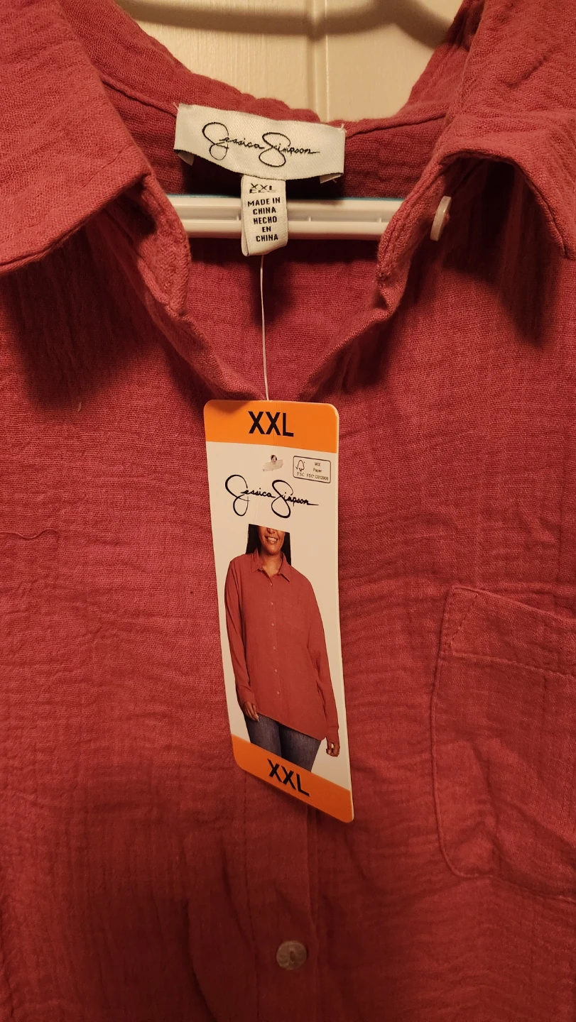Jessica Simpson Women's Pink Textured Button-Up Shirt - XXL - photo 2