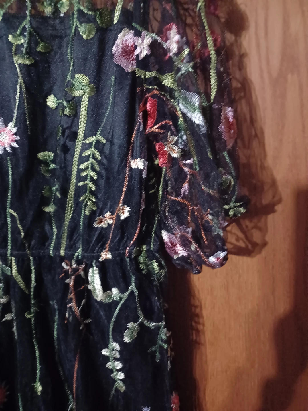 Black Dress (size 16/18) with Floral Embroidered Sheer Overlay - photo 3
