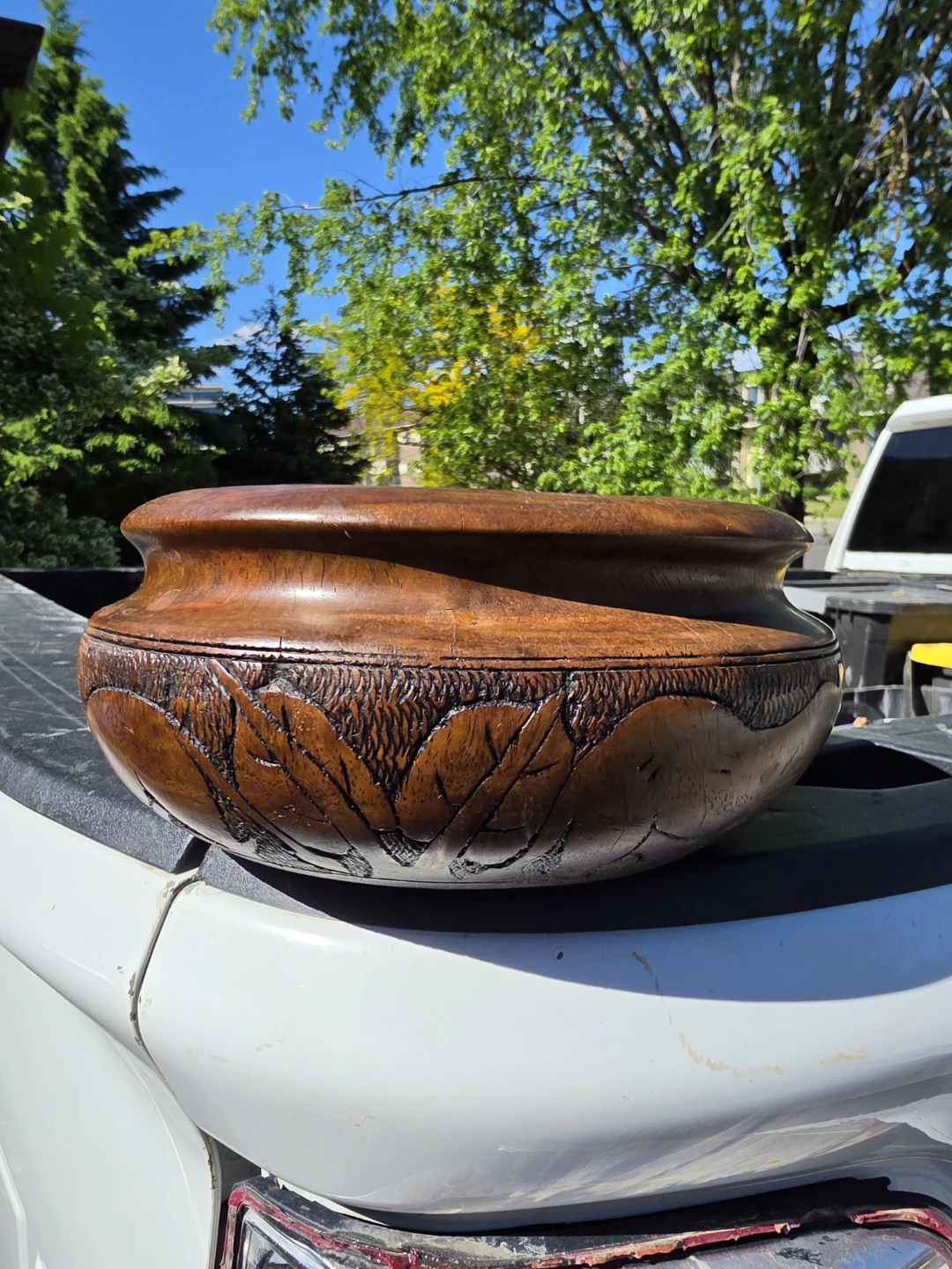 Hand Carved Wooden Bowl with Animal Design