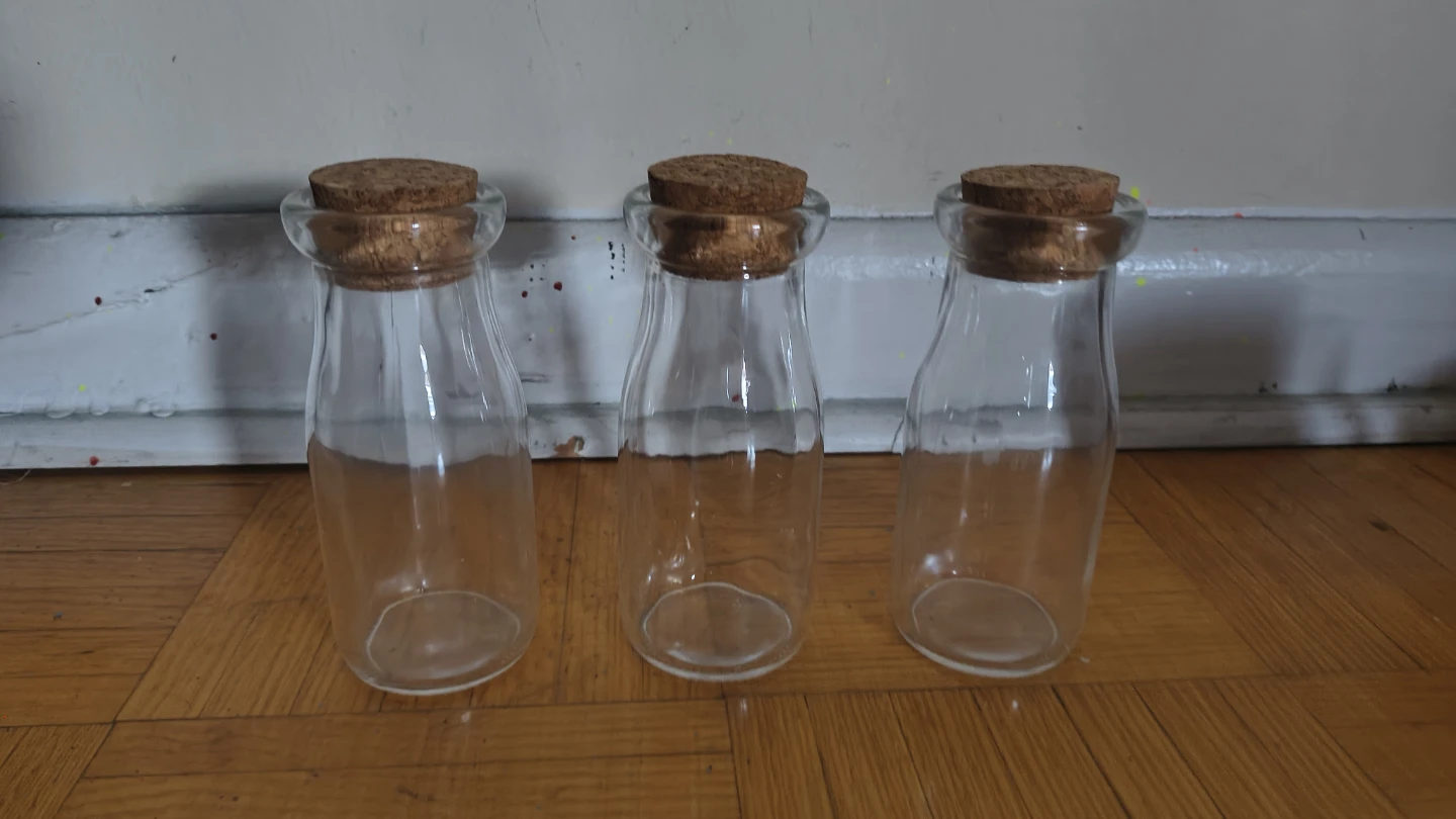 Set of 3 Glass Bottles with Cork Lids