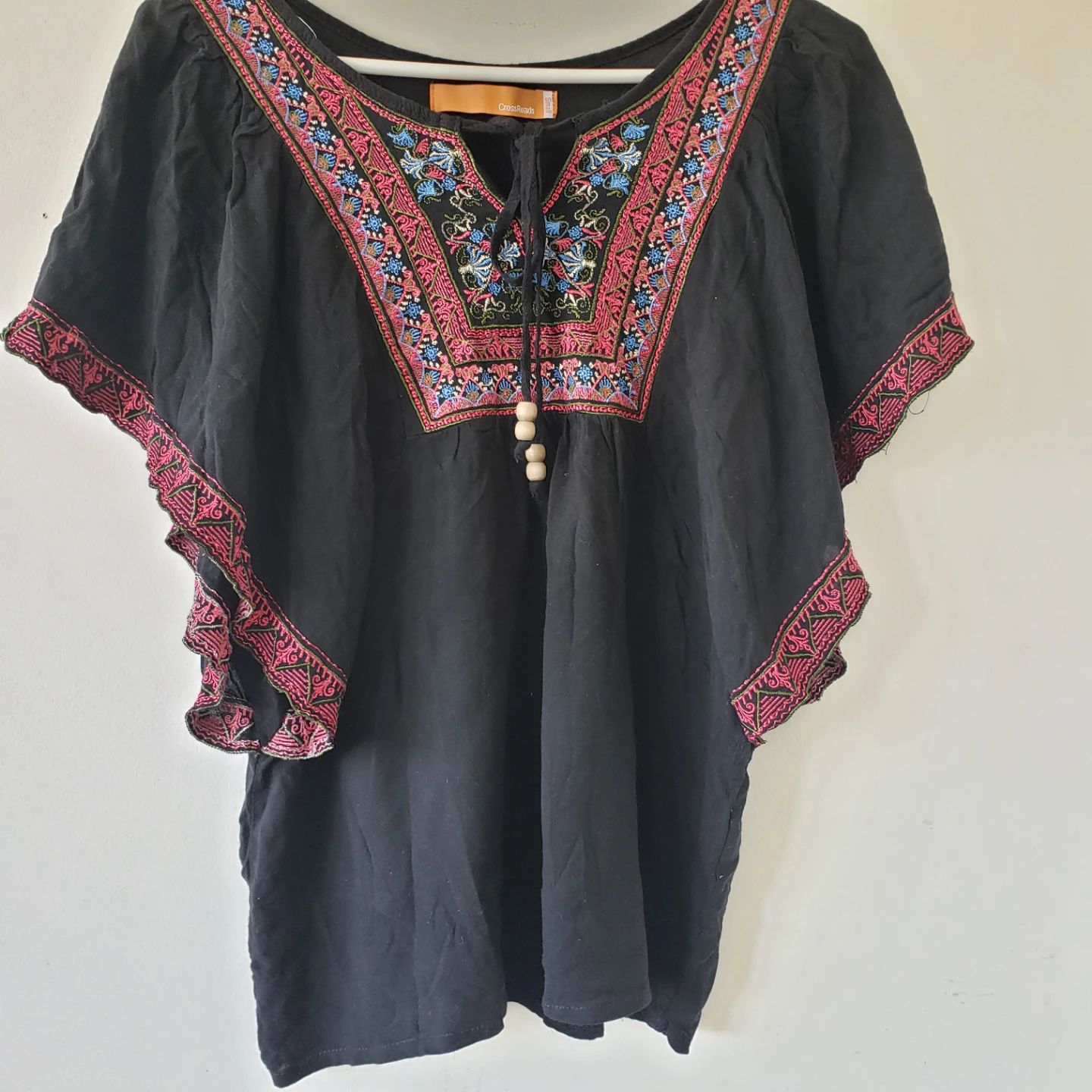 Black Embroidered Kaftan Top