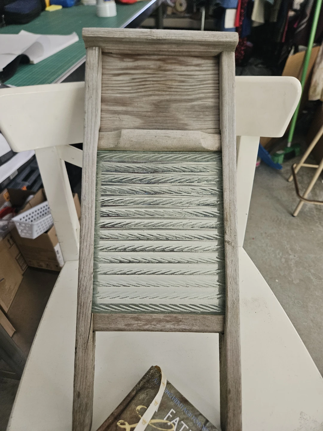 Antique Wooden Washboard with Glass Rubbing Surface