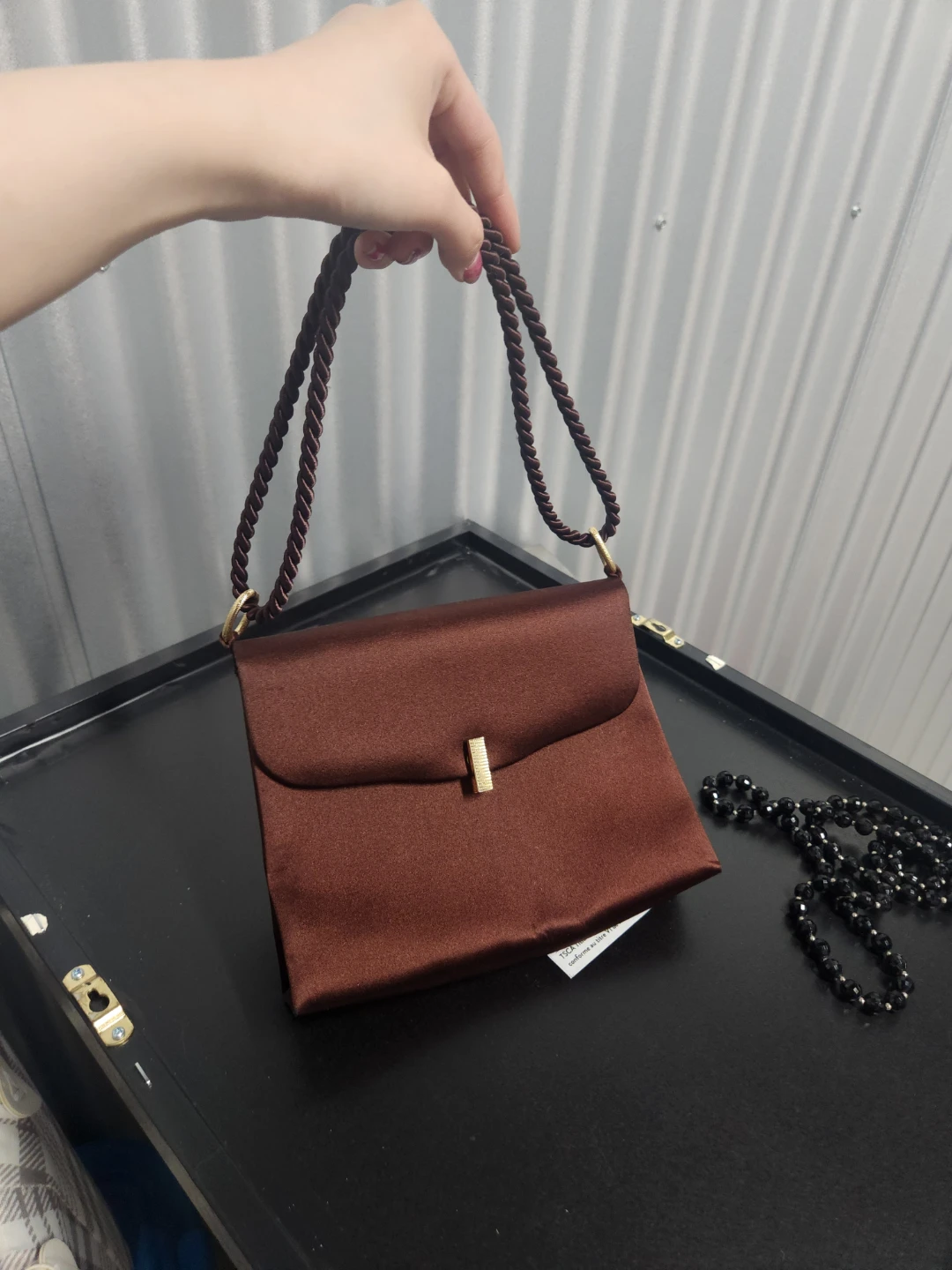 Chocolate Vintage Satin Evening purse.