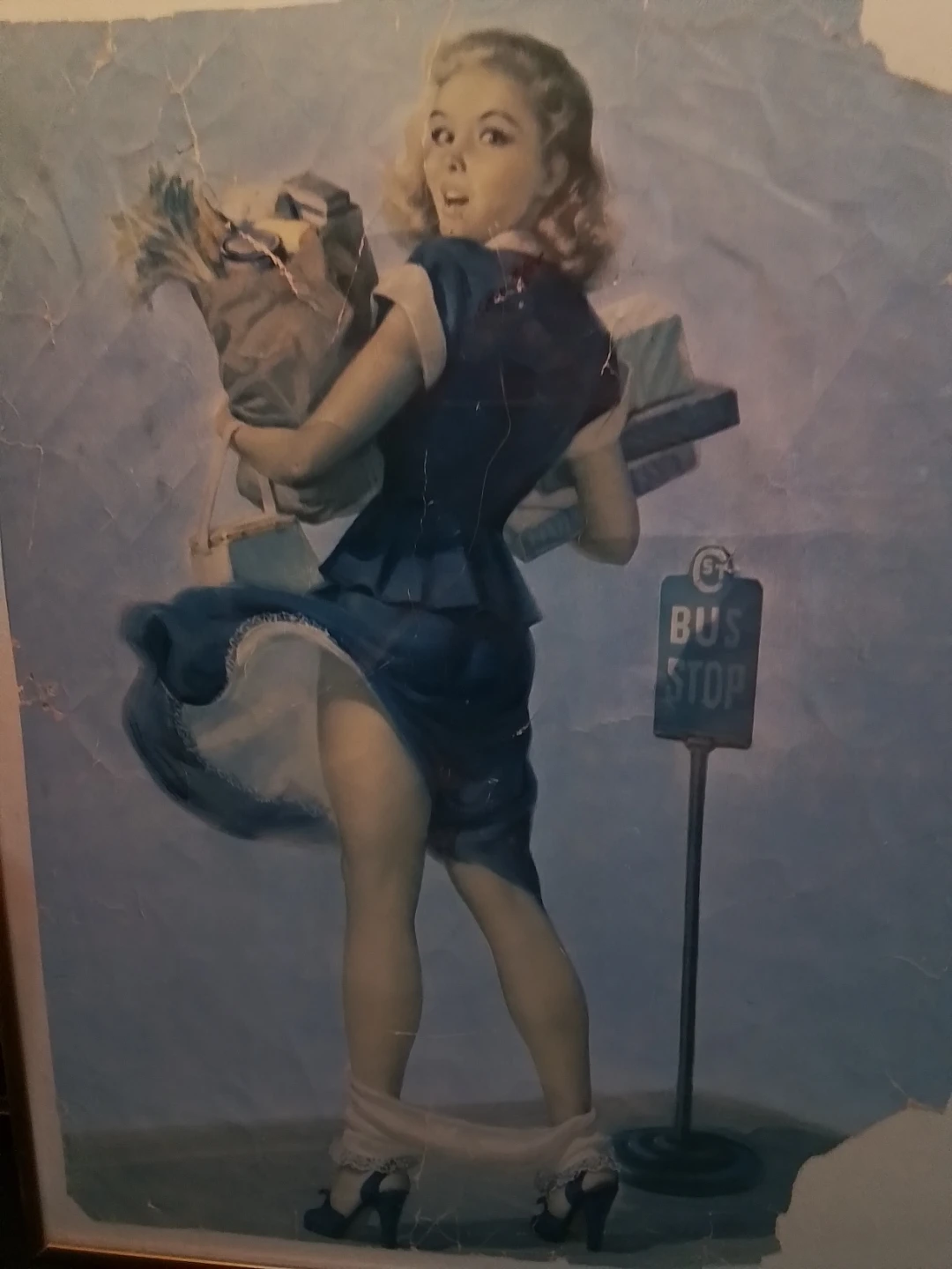 Vintage Pin-Up Art Print - Bus Stop Scene - photo 3