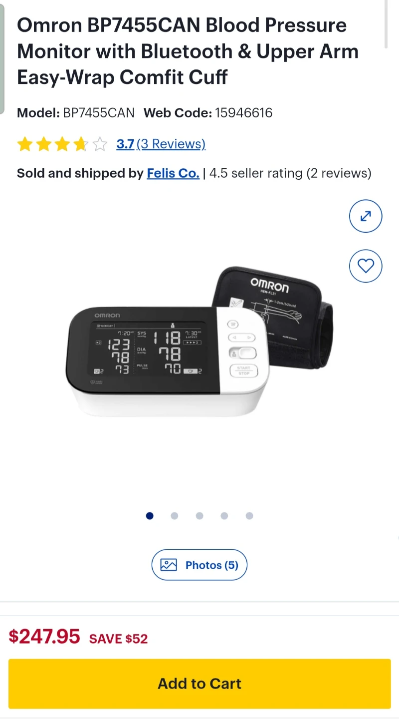 Omron BP7455CAN Bluetooth Blood Pressure Monitor - photo 2