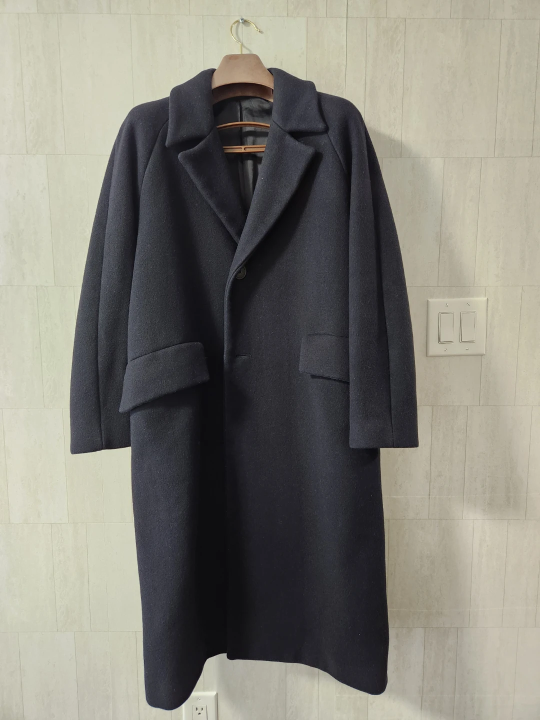Men's Navy Wool Blend Overcoat - photo 2