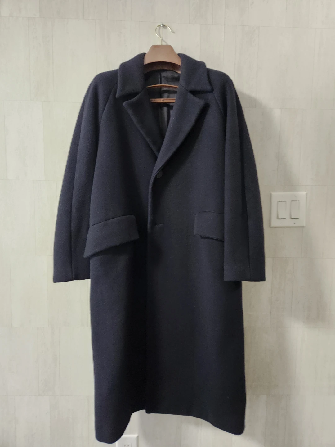 Men's Navy Wool Blend Overcoat - photo 3