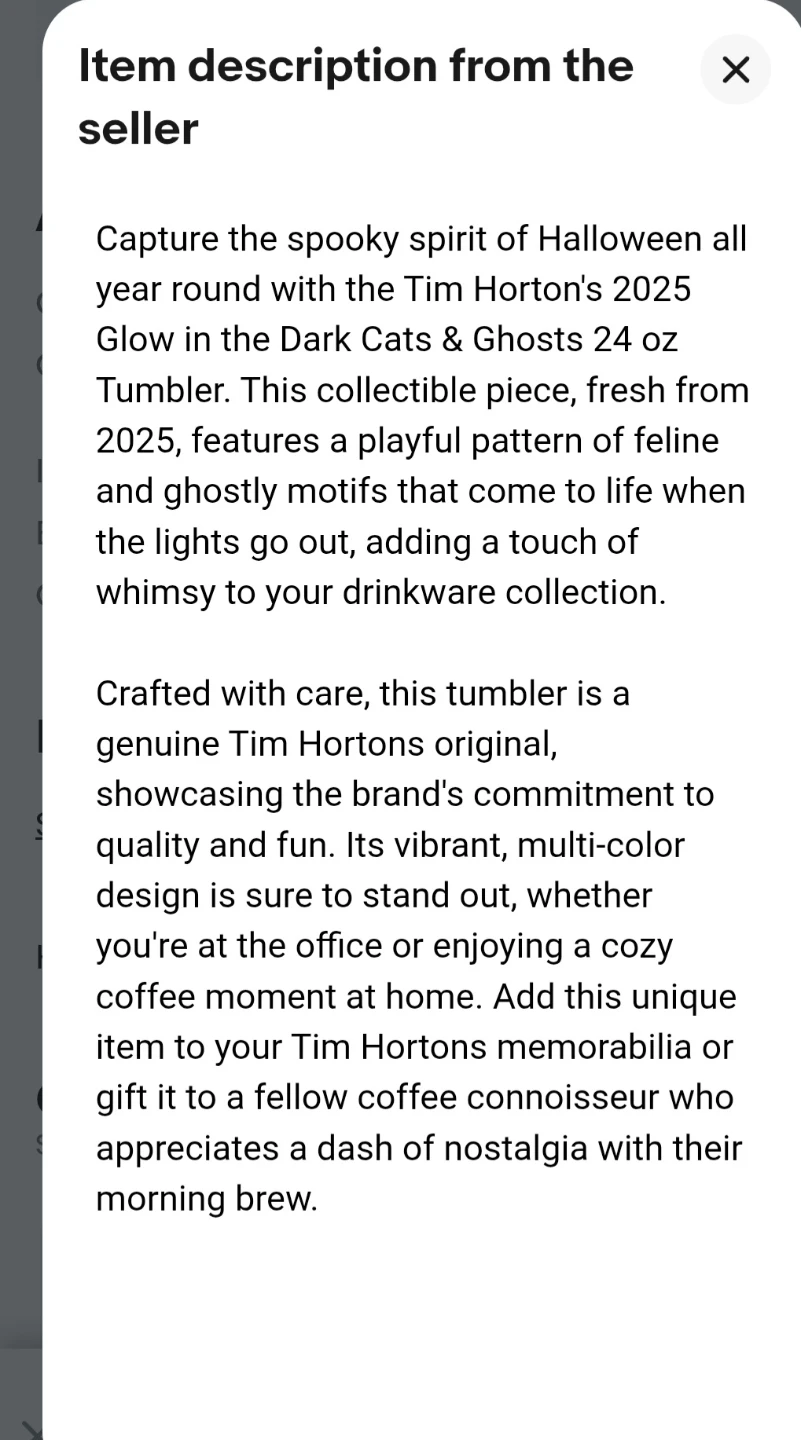 Tim Hortons Glow-in-the-Dark Cats & Ghosts Tumbler - photo 5