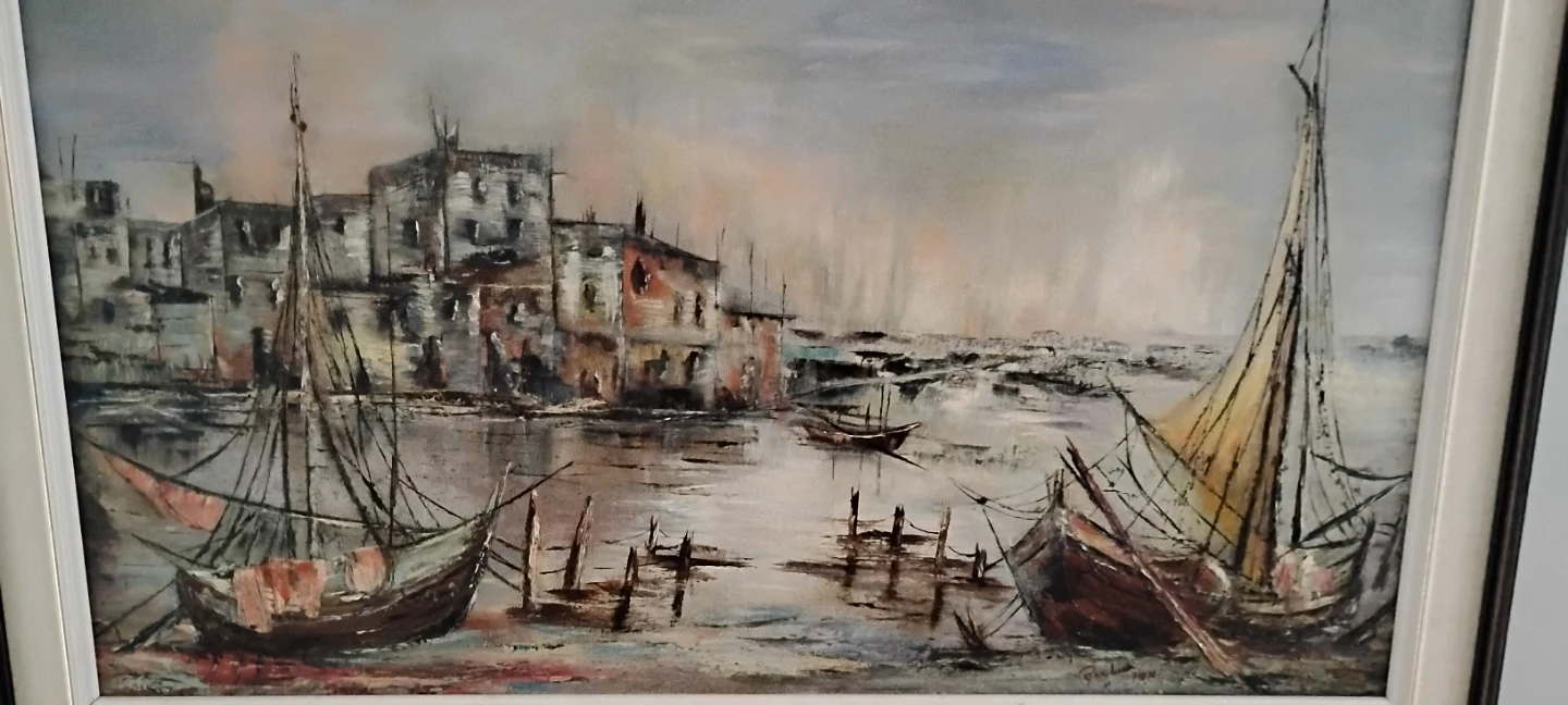 Framed Painting of Sailboats in a Harbour - photo 2